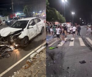Três pessoas ficam feridas após acidente entre carro e duas motos em Boa Vista