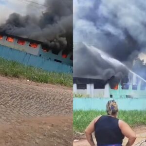 Incêndio de grande proporção atinge galpão abandonado em Caracaraí; veja vídeo